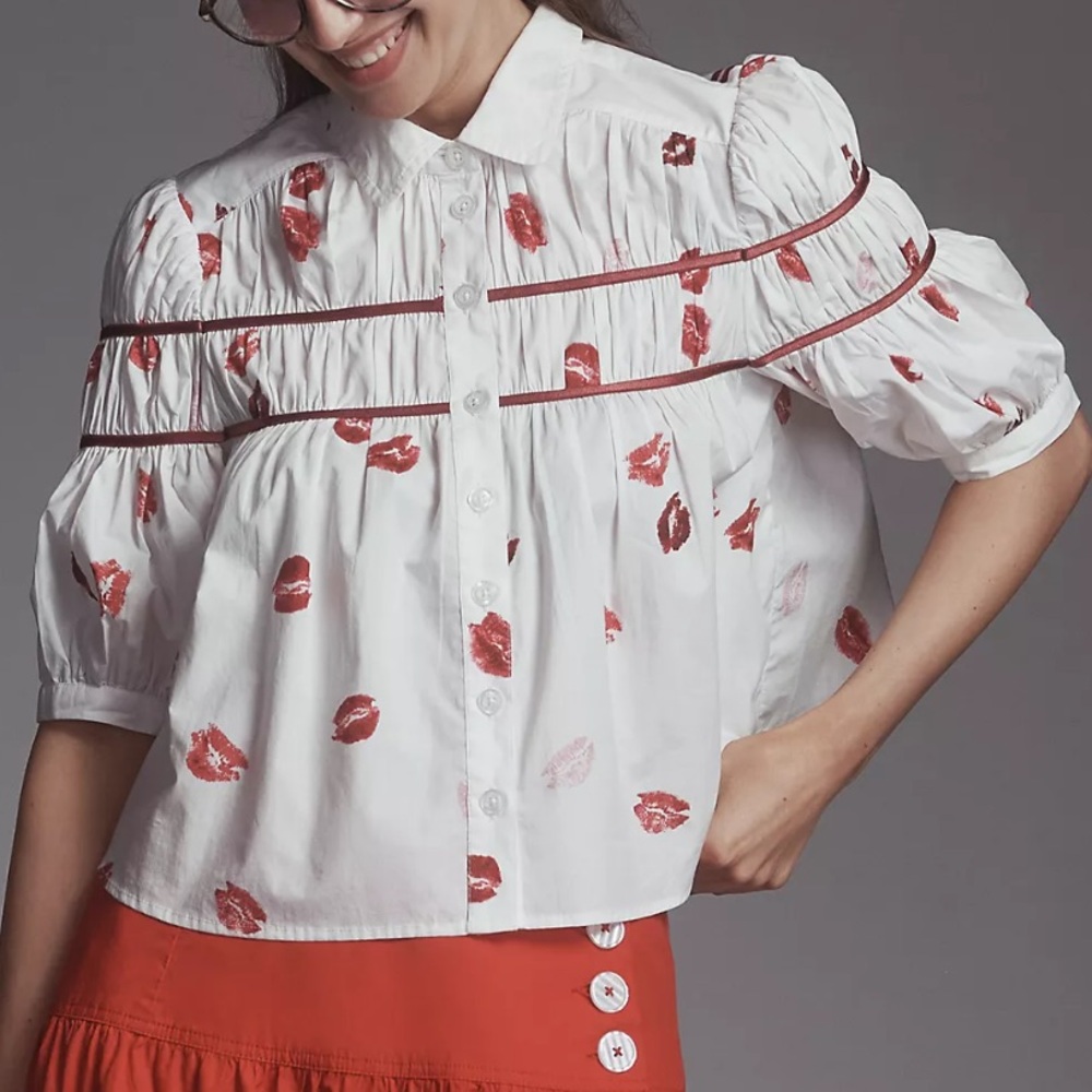 Anthropologie The Leandra Shirred Yoke Blouse by Maeve NWT